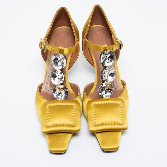Marni Yellow Satin Crystal Embellished T-Bar Pumps Size 36 - Picture 3 of 4